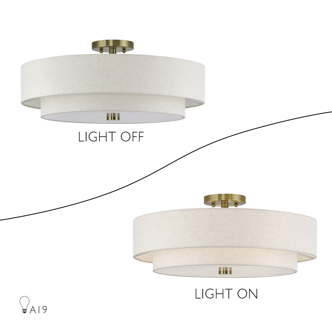 5 Light Antique Brass Extra Large Semi-Flush