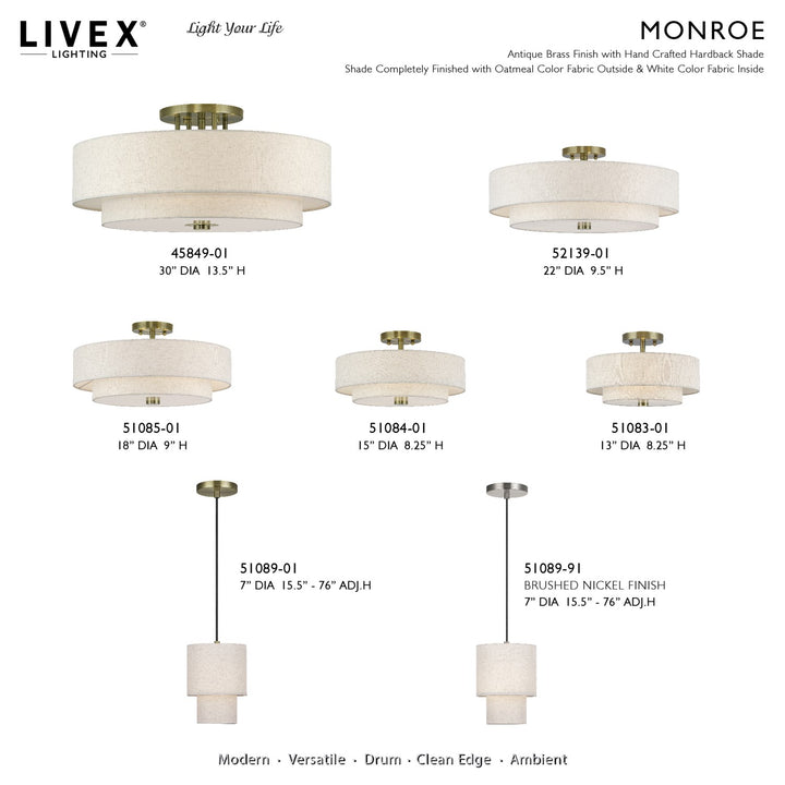 5 Light Antique Brass Extra Large Semi-Flush