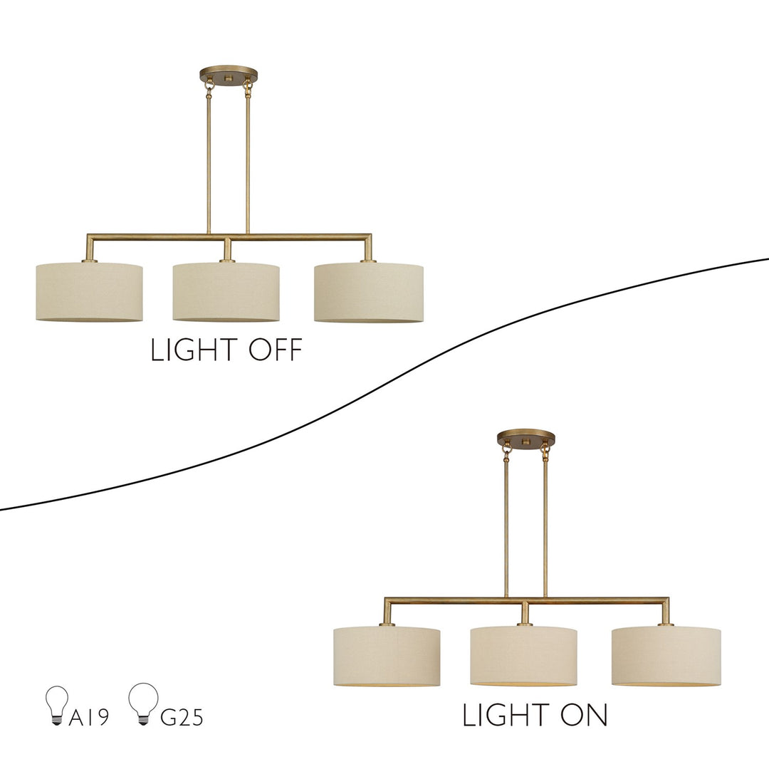3 Light Antique Gold Leaf Extra Large Linear Chandelier