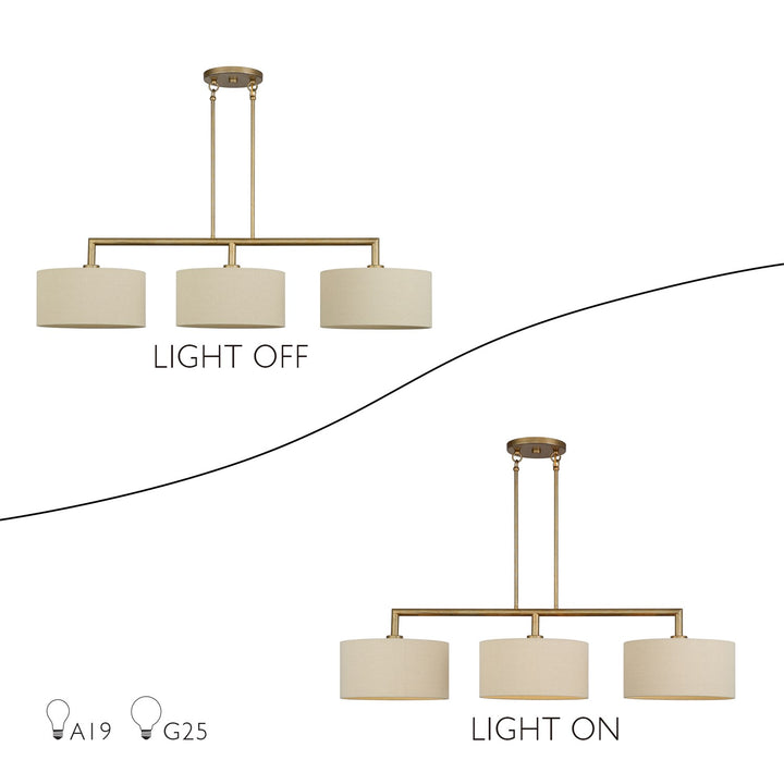 3 Light Antique Gold Leaf Extra Large Linear Chandelier