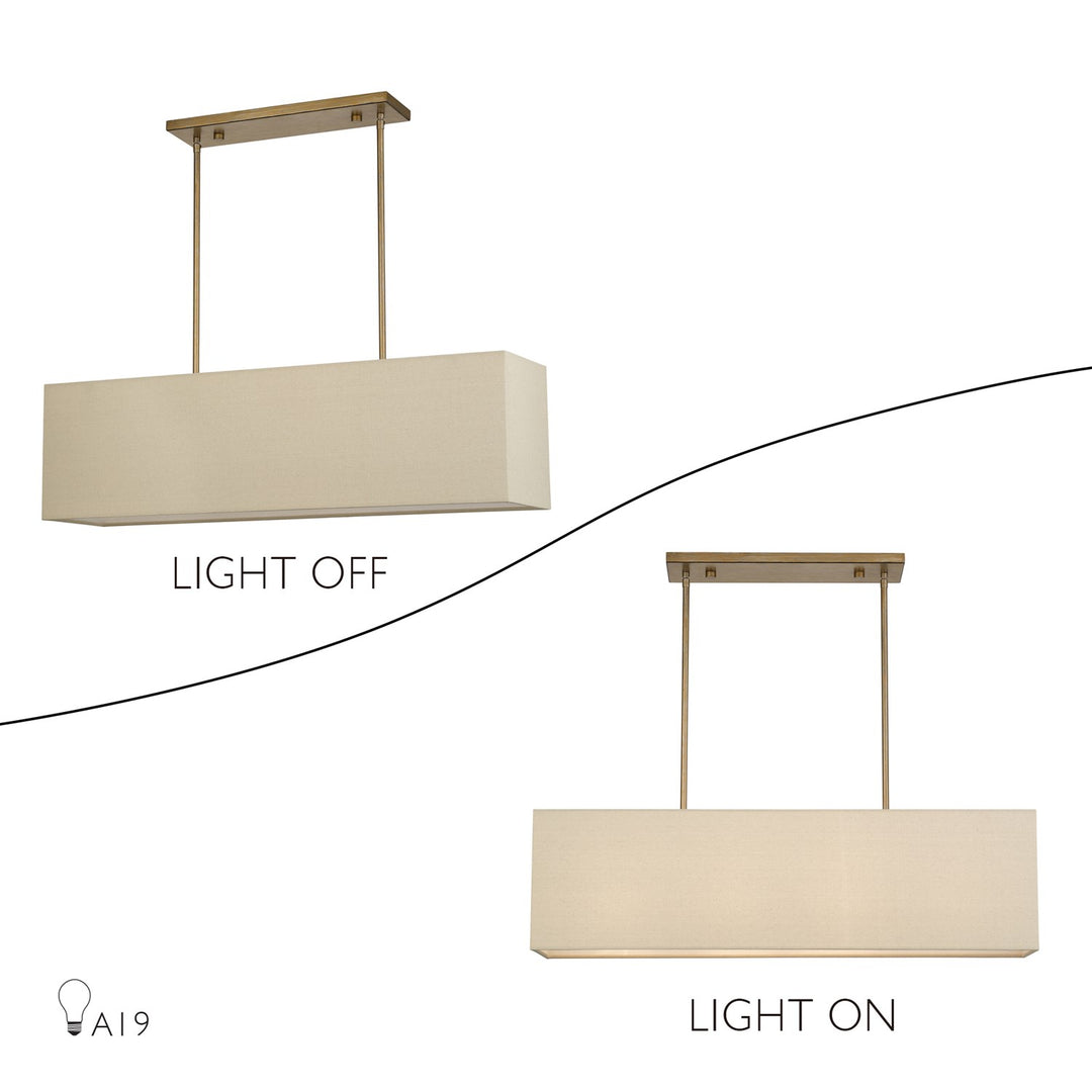 4 Light Antique Gold Leaf Large Linear Chandelier
