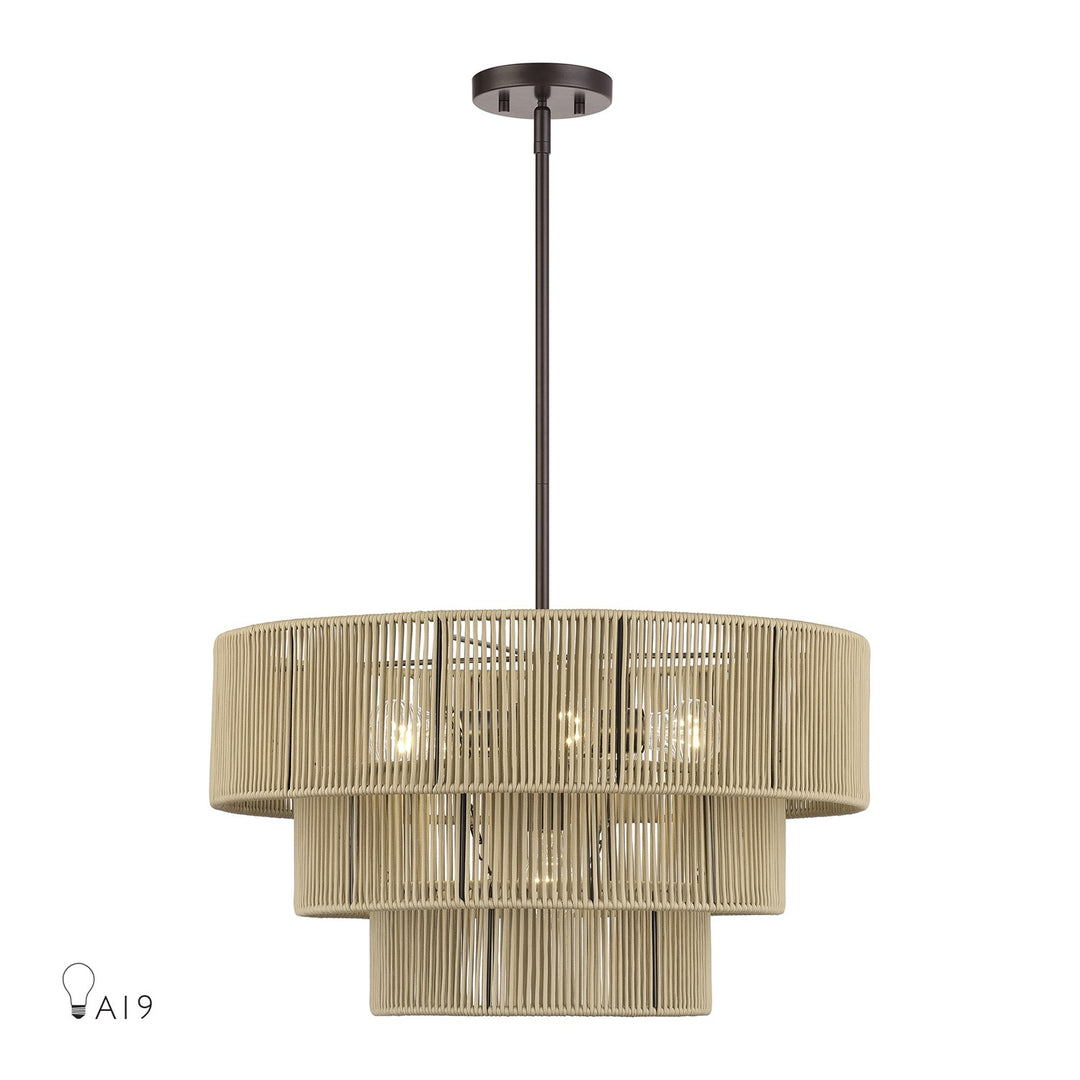 6 Light English Bronze Pendant Chandelier by Livex Lighting
