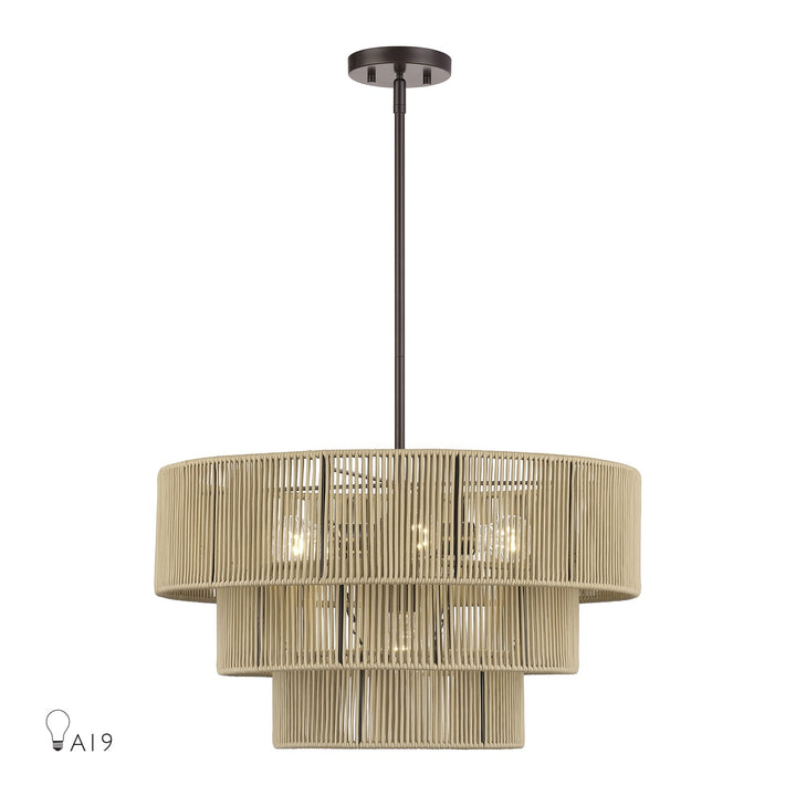 6 Light English Bronze Pendant Chandelier by Livex Lighting