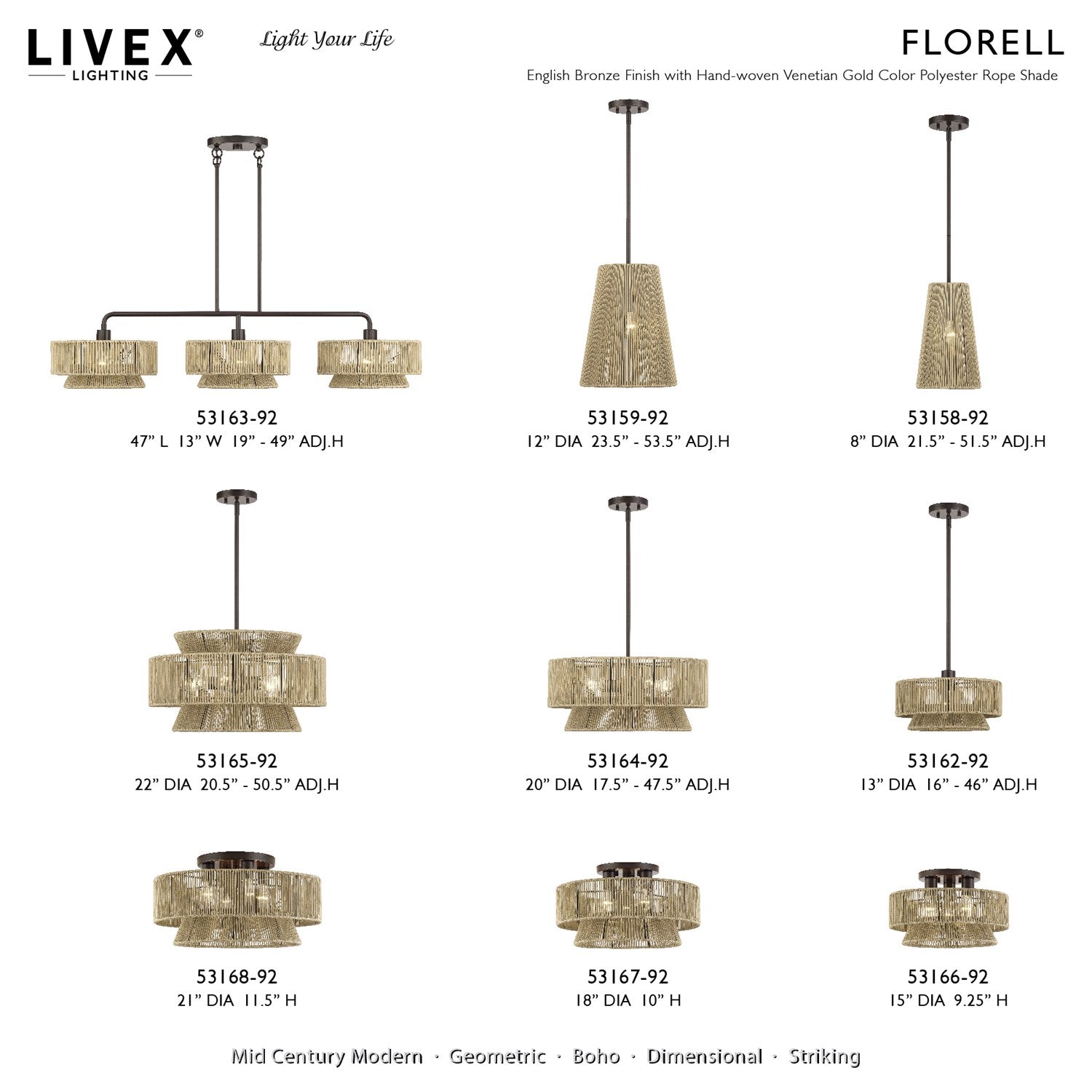 3 Light English Bronze Large Semi-Flush