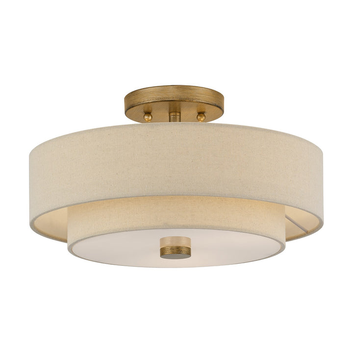 3 Light Antique Gold Leaf Large Semi-Flush
