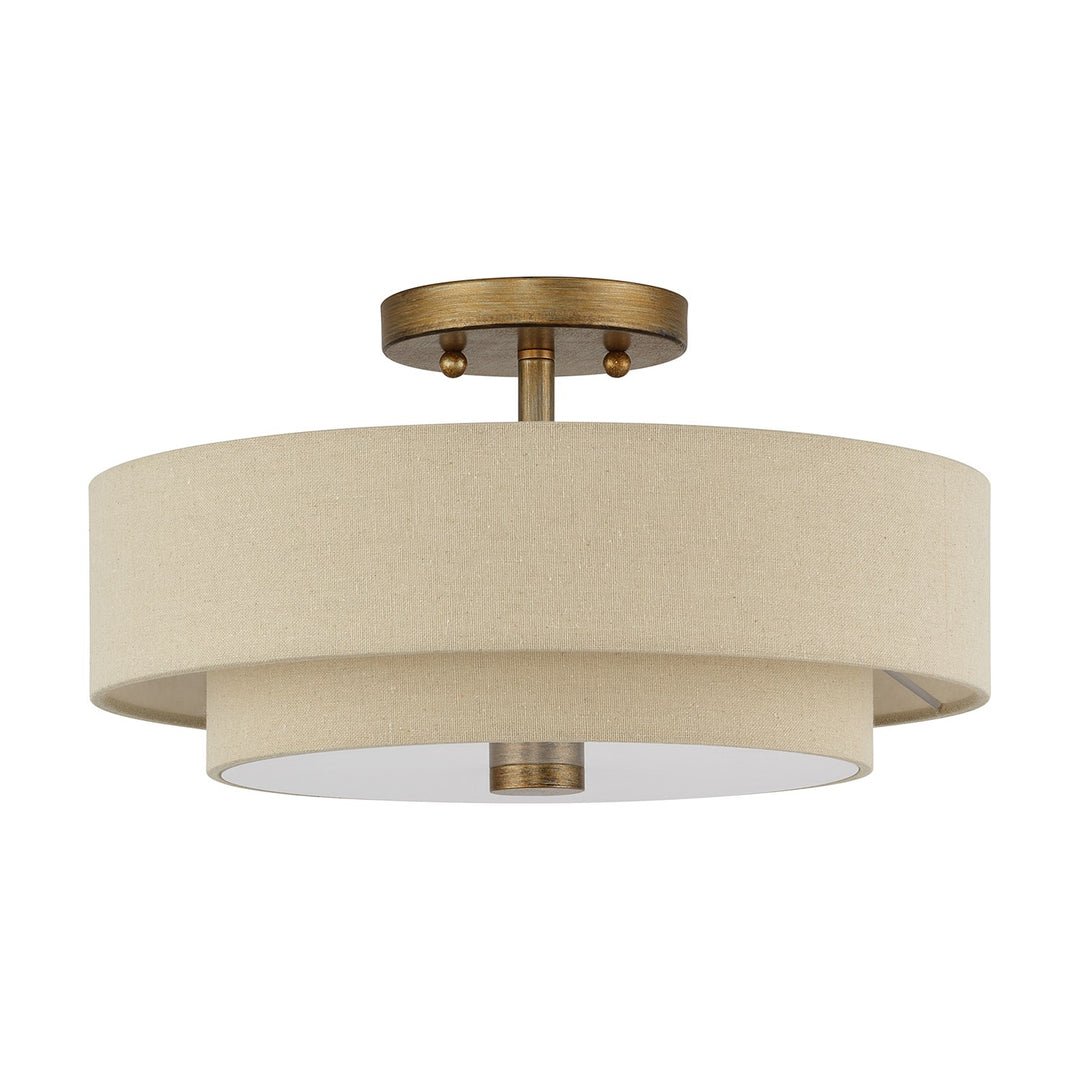 3 Light Antique Gold Leaf Large Semi-Flush
