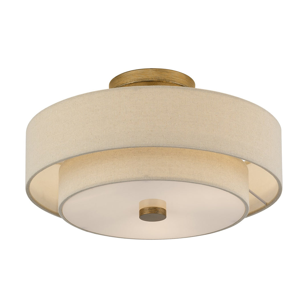 3 Light Antique Gold Leaf Large Semi-Flush