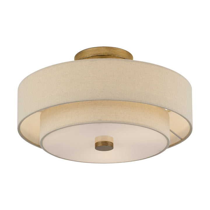 3 Light Antique Gold Leaf Large Semi-Flush