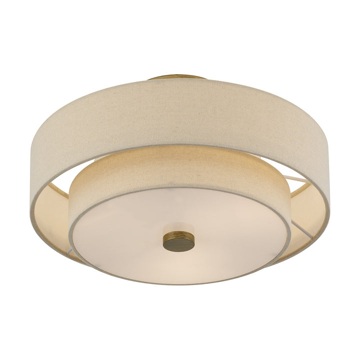 3 Light Antique Gold Leaf Large Semi-Flush