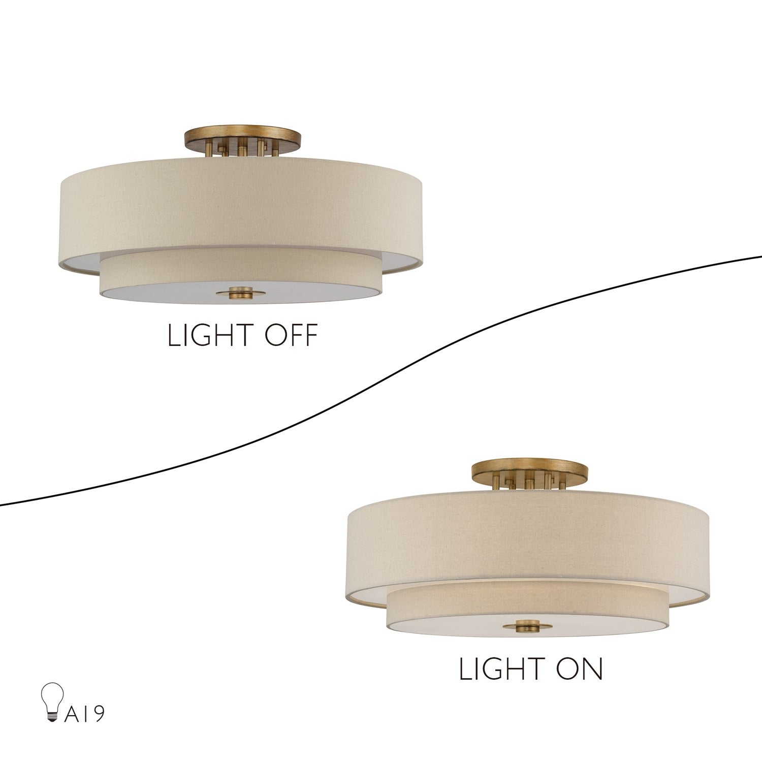 6 Light Antique Gold Leaf Extra Large Semi-Flush
