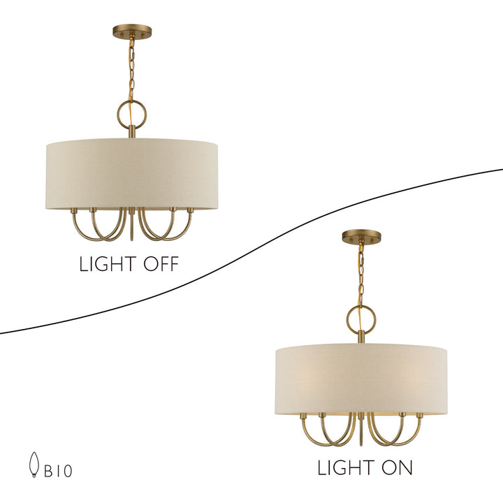 5 Light Antique Gold Leaf Pendant Chandelier