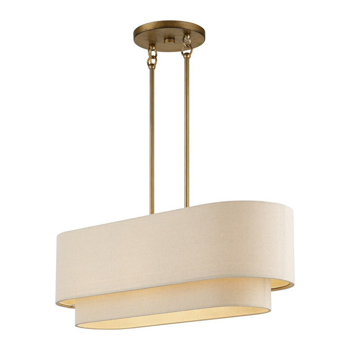 3 Light Antique Gold Leaf Medium Linear Chandelier