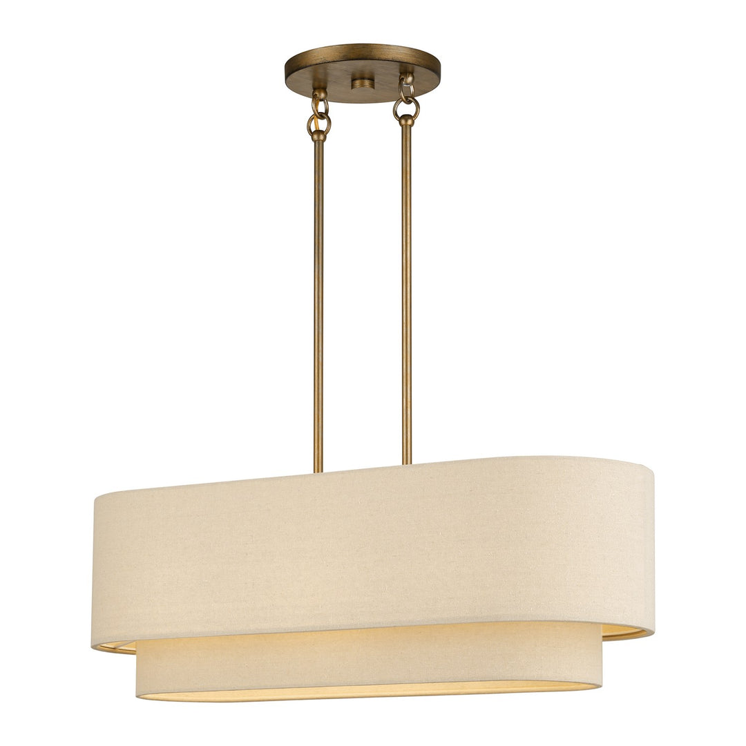 3 Light Antique Gold Leaf Medium Linear Chandelier