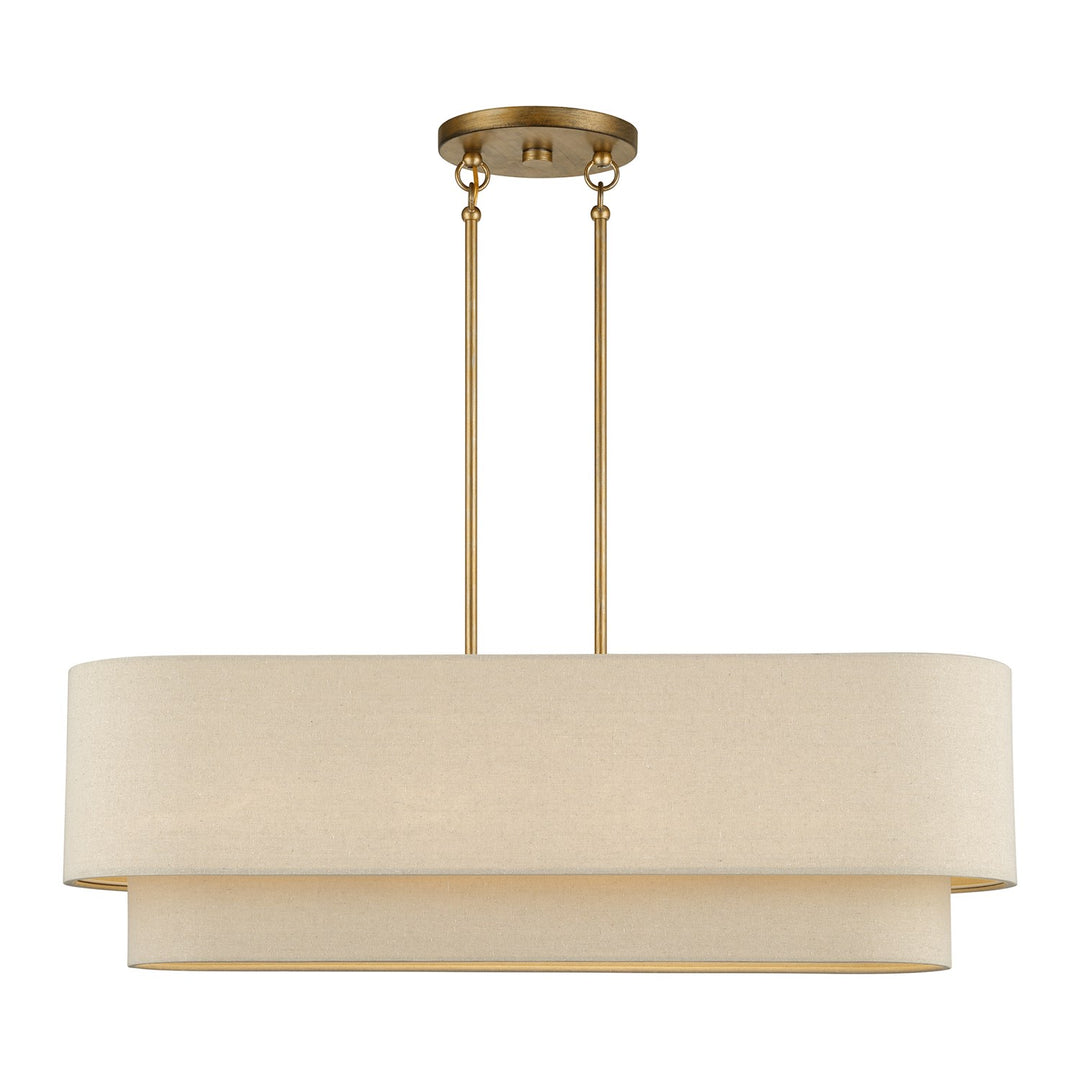 4 Light Antique Gold Leaf Large Linear Chandelier by Livex Lighting