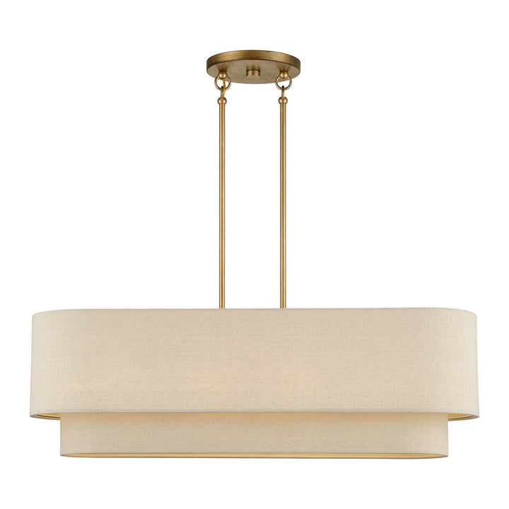 4 Light Antique Gold Leaf Large Linear Chandelier by Livex Lighting