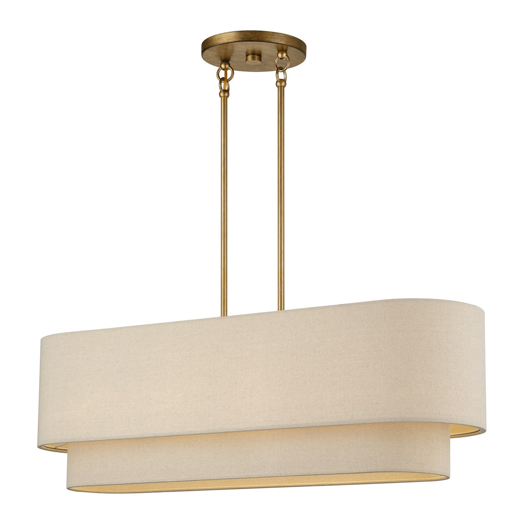 4 Light Antique Gold Leaf Large Linear Chandelier