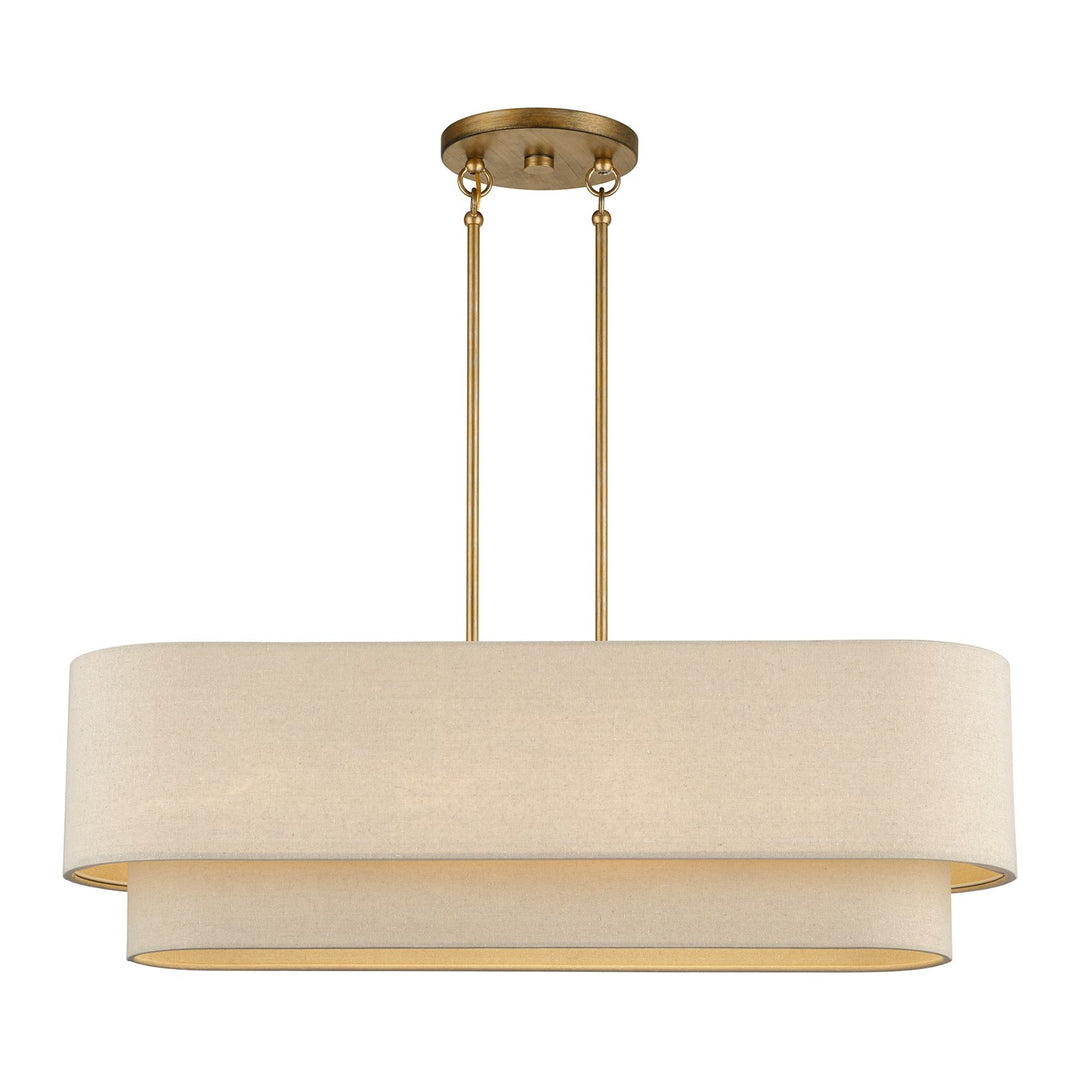 4 Light Antique Gold Leaf Large Linear Chandelier