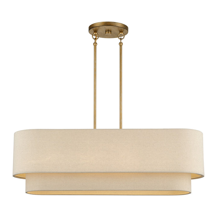 4 Light Antique Gold Leaf Large Linear Chandelier