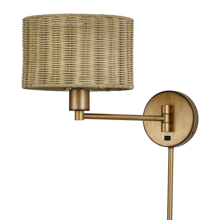 1 Light Antique Gold Leaf Swing Arm Wall Lamp