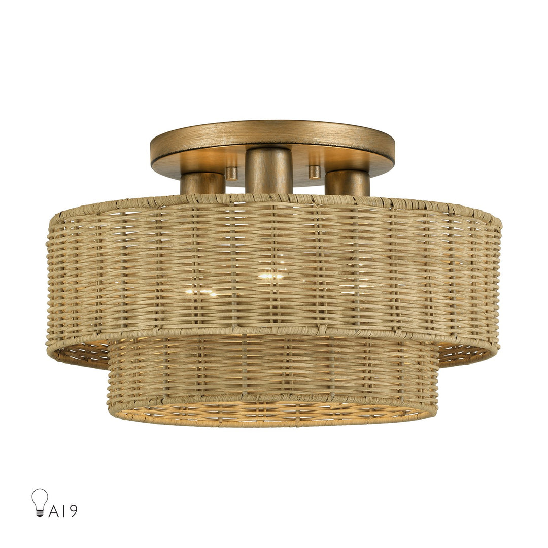3 Light Antique Gold Leaf Large Semi-Flush by Livex Lighting