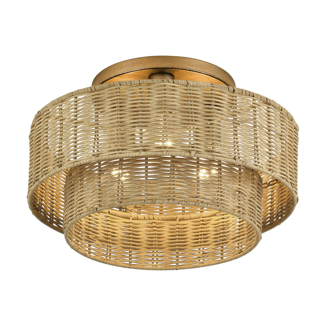 3 Light Antique Gold Leaf Large Semi-Flush