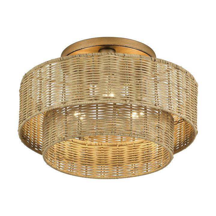 3 Light Antique Gold Leaf Large Semi-Flush