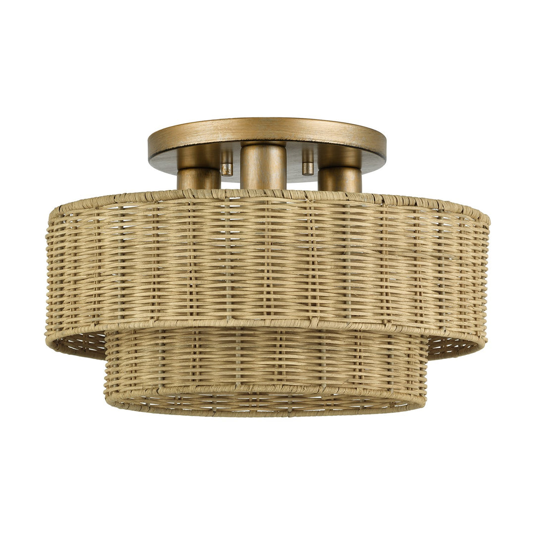 3 Light Antique Gold Leaf Large Semi-Flush