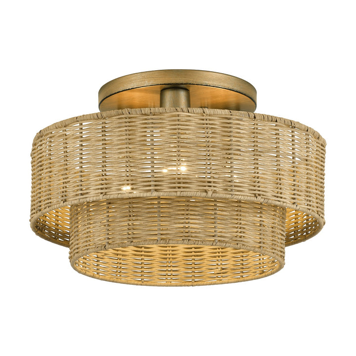 3 Light Antique Gold Leaf Large Semi-Flush