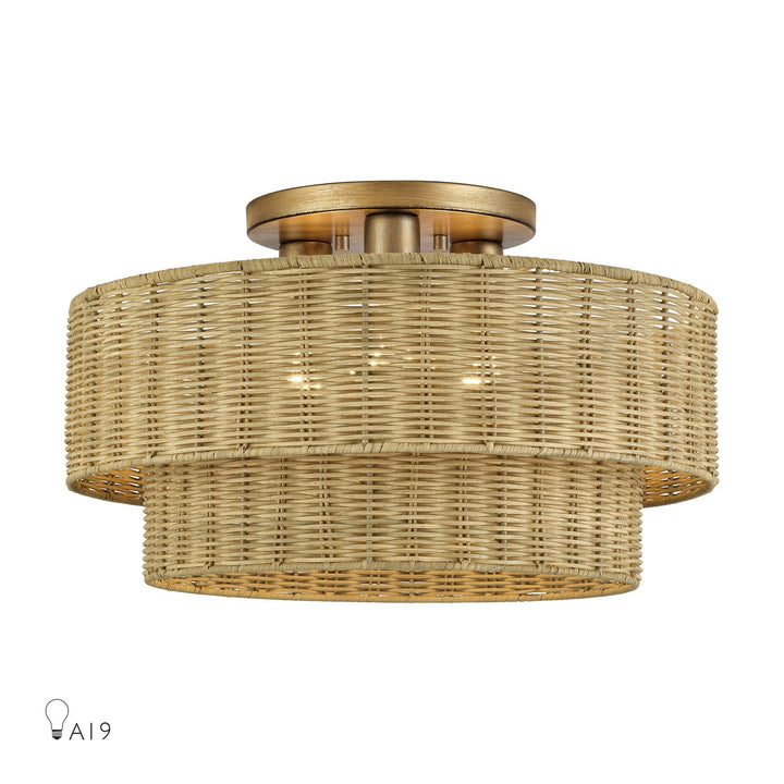 3 Light Antique Gold Leaf Large Semi-Flush by Livex Lighting