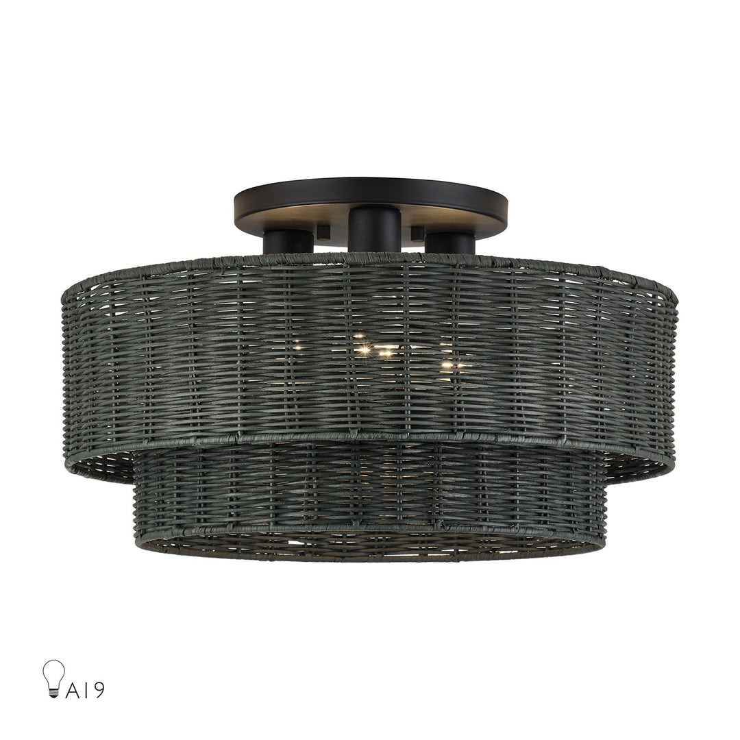 3 Light Black Large Semi-Flush by Livex Lighting