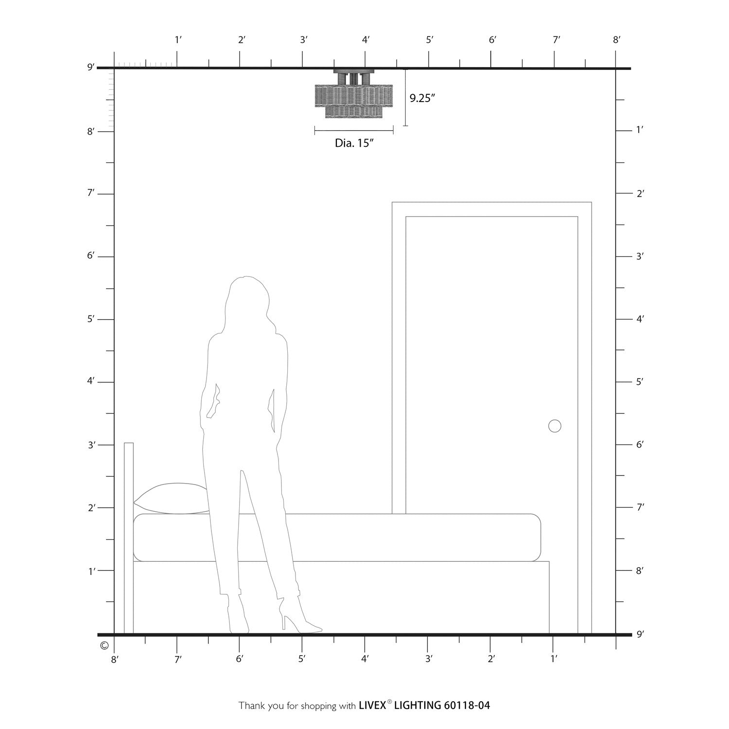 3 Light Black Large Semi-Flush