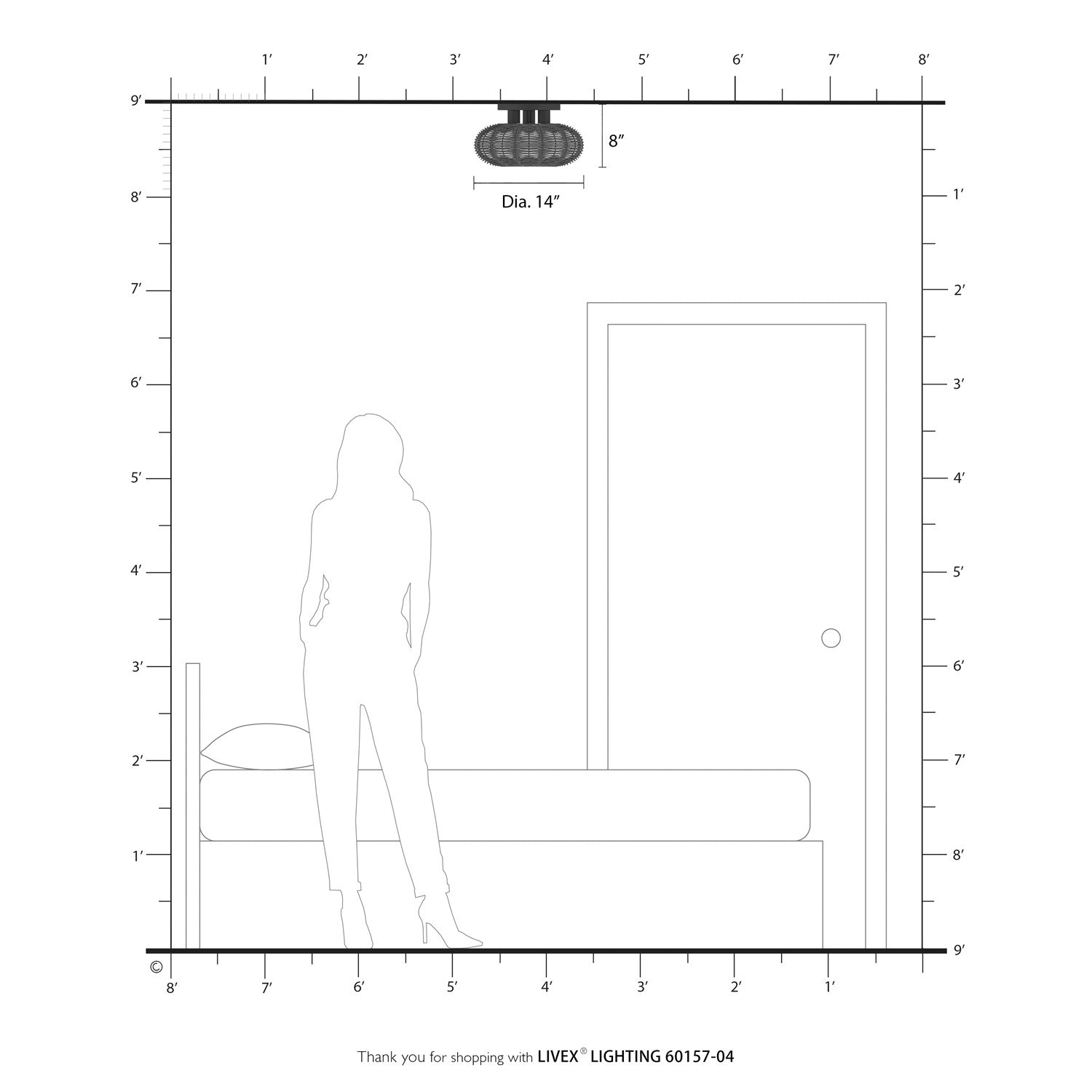 3 Light Black Large Semi-Flush