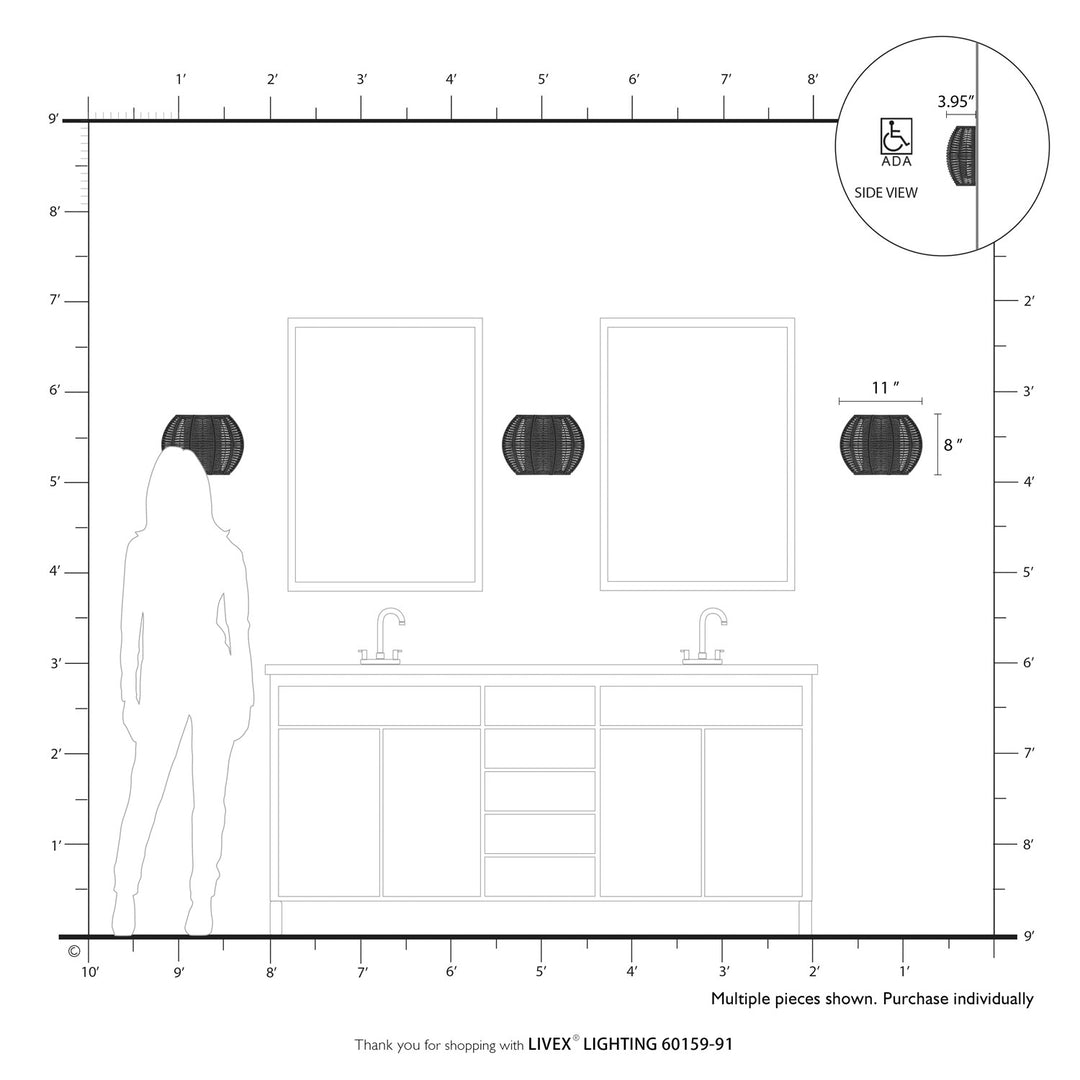 2 Light Black Ada Sconce