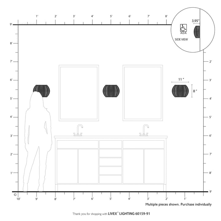 2 Light Black Ada Sconce