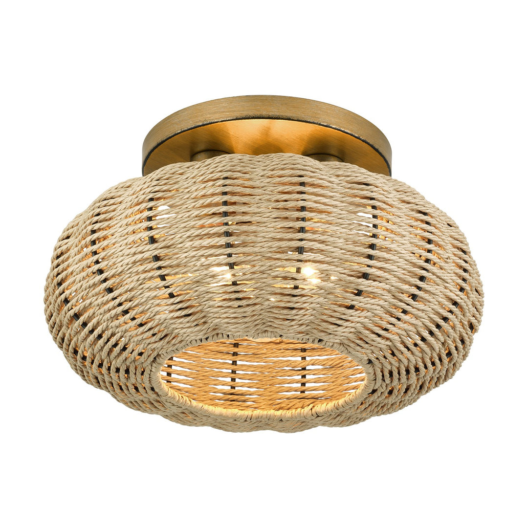3 Light Antique Gold Leaf Large Semi-Flush