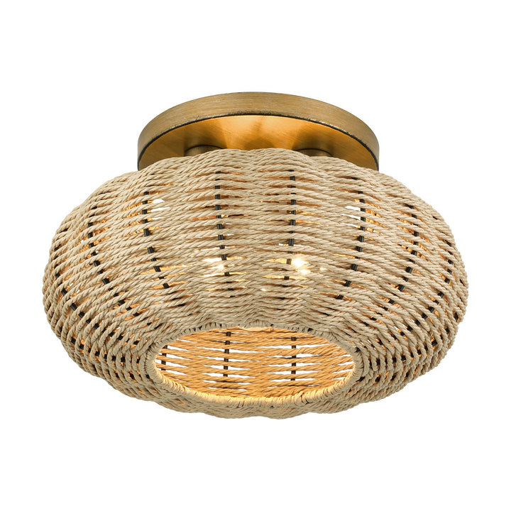 3 Light Antique Gold Leaf Large Semi-Flush