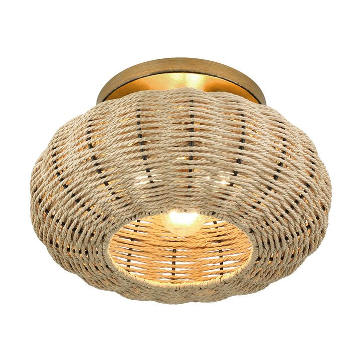 3 Light Antique Gold Leaf Large Semi-Flush