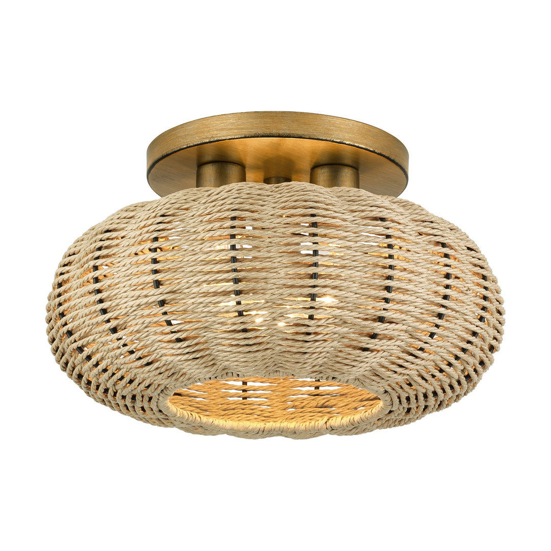 3 Light Antique Gold Leaf Large Semi-Flush