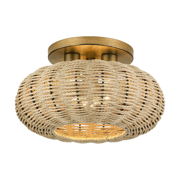 3 Light Antique Gold Leaf Large Semi-Flush