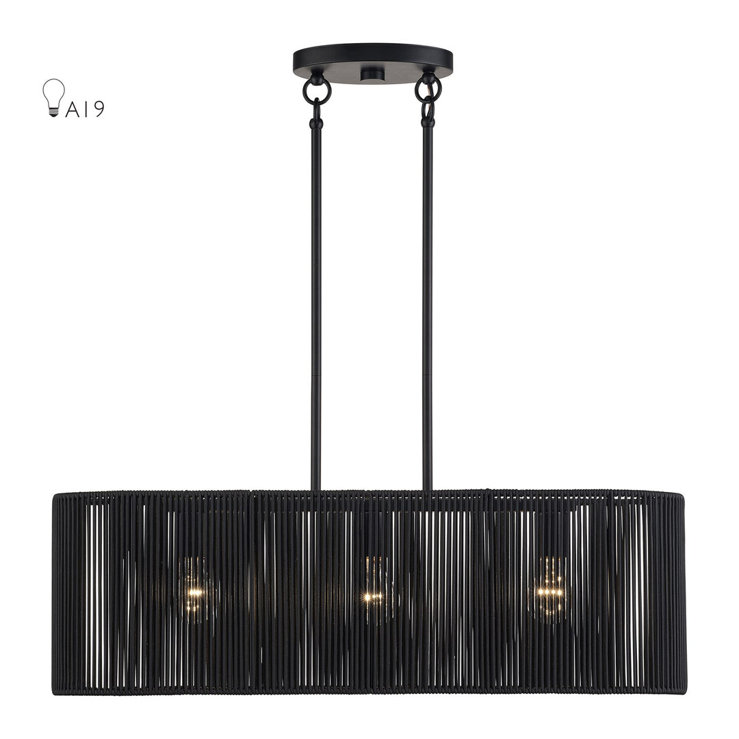 3 Light Black Medium Linear Chandelier by Livex Lighting