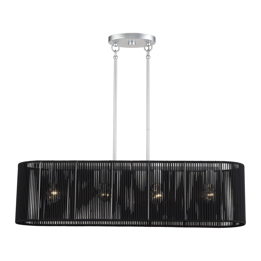 4 Light Painted Nickel Large Linear Chandelier