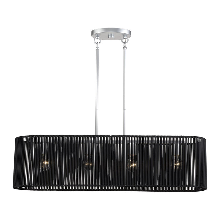 4 Light Painted Nickel Large Linear Chandelier