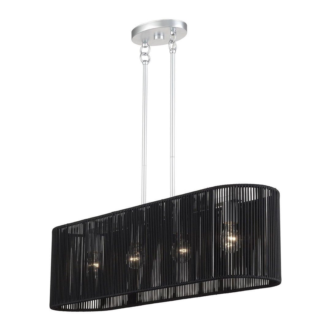 4 Light Painted Nickel Large Linear Chandelier