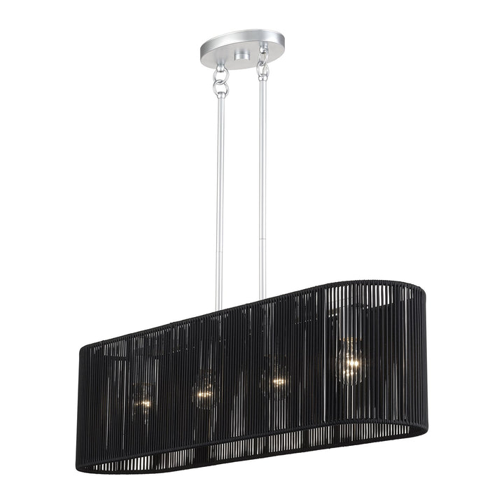 4 Light Painted Nickel Large Linear Chandelier