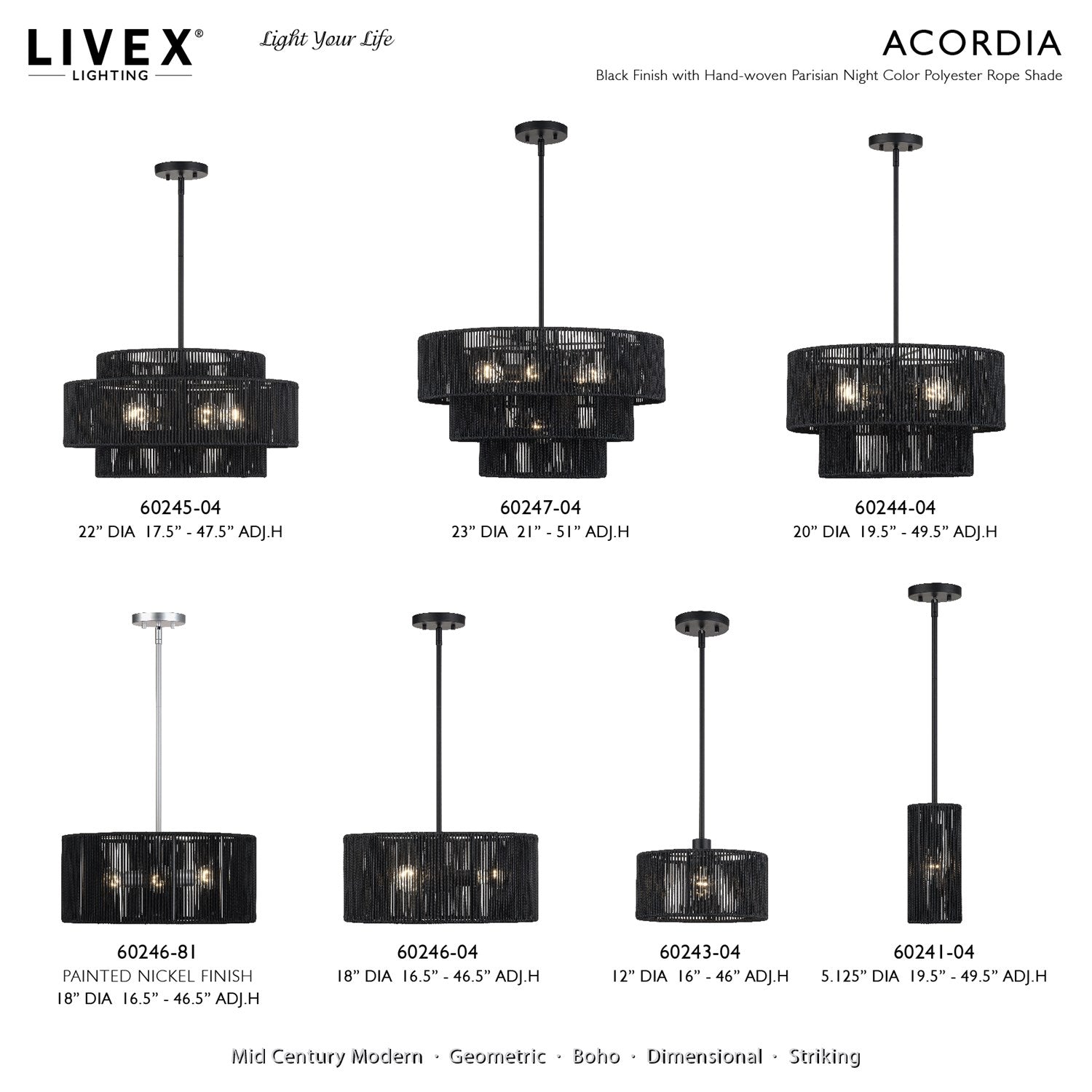 5 Light Black Pendant Chandelier