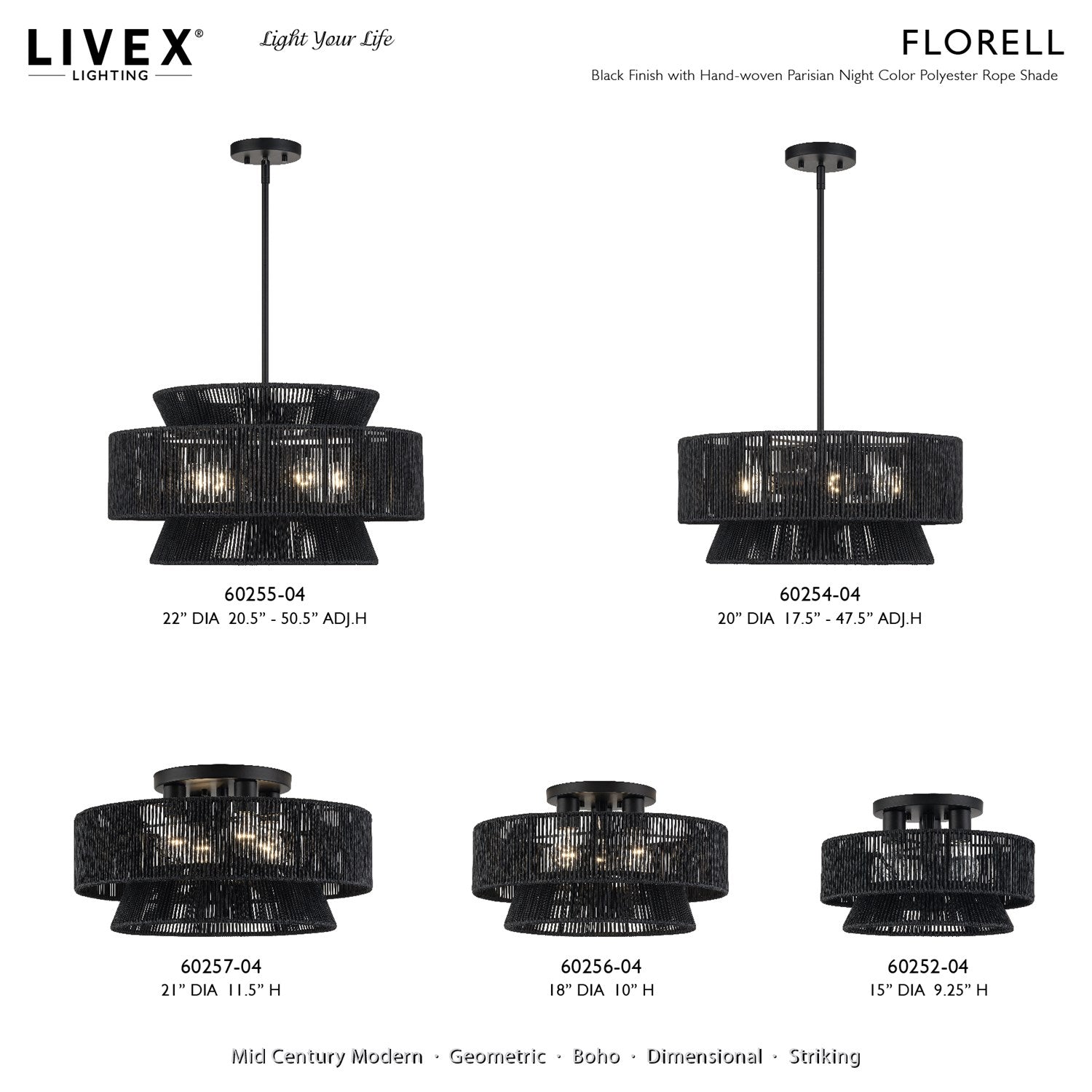 4 Light Black Extra Large Semi-Flush