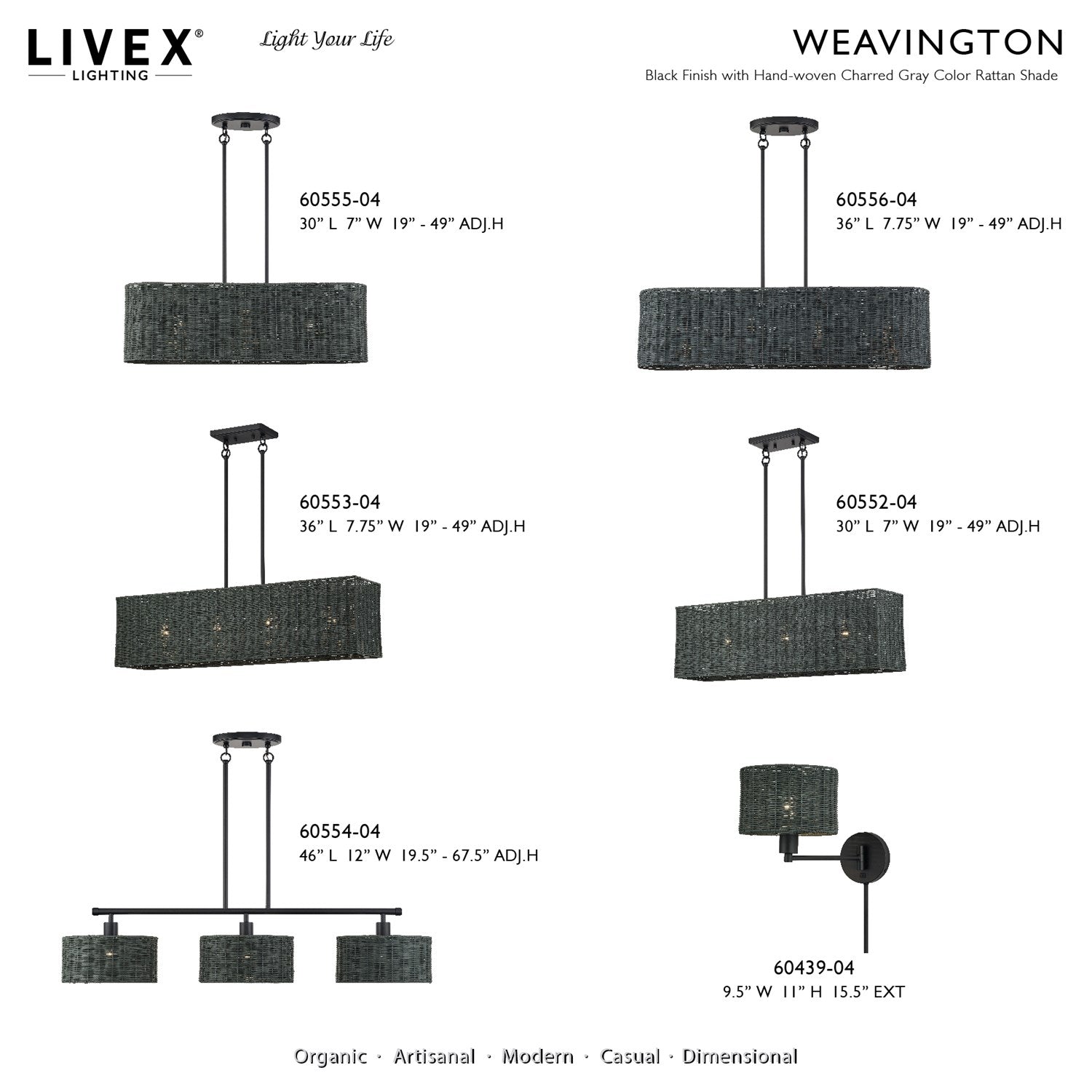 3 Light Black Medium Linear Chandelier