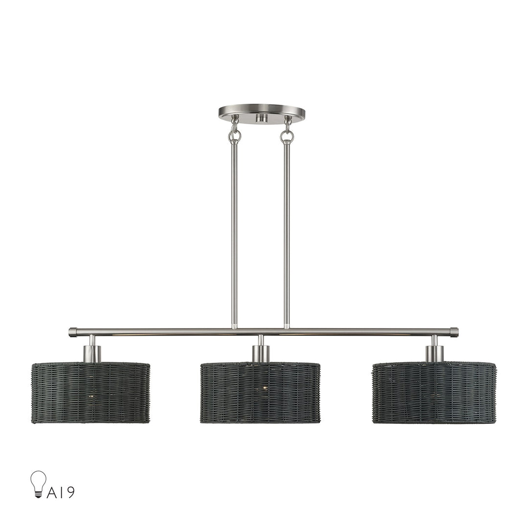 3 Light Brushed Nickel Extra Large Linear Chandelier by Livex Lighting