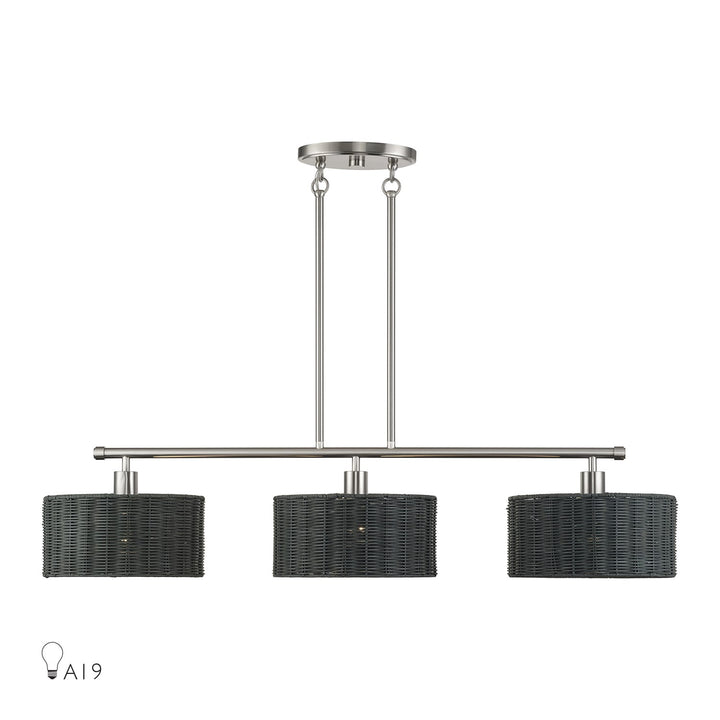 3 Light Brushed Nickel Extra Large Linear Chandelier by Livex Lighting