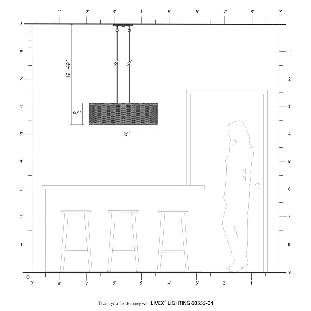 3 Light Black Medium Linear Chandelier